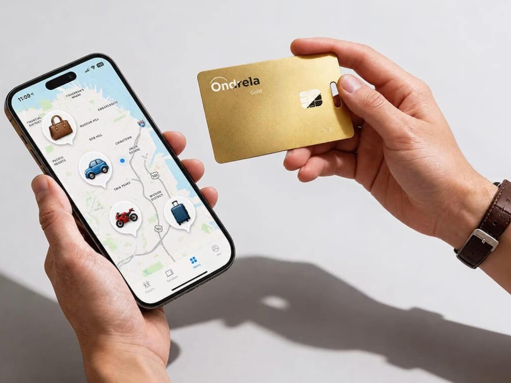Telefoon met tracker-app en Ondrela Gold kaart