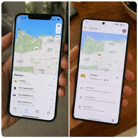 Smartphone met kaartlocatie op de kaart